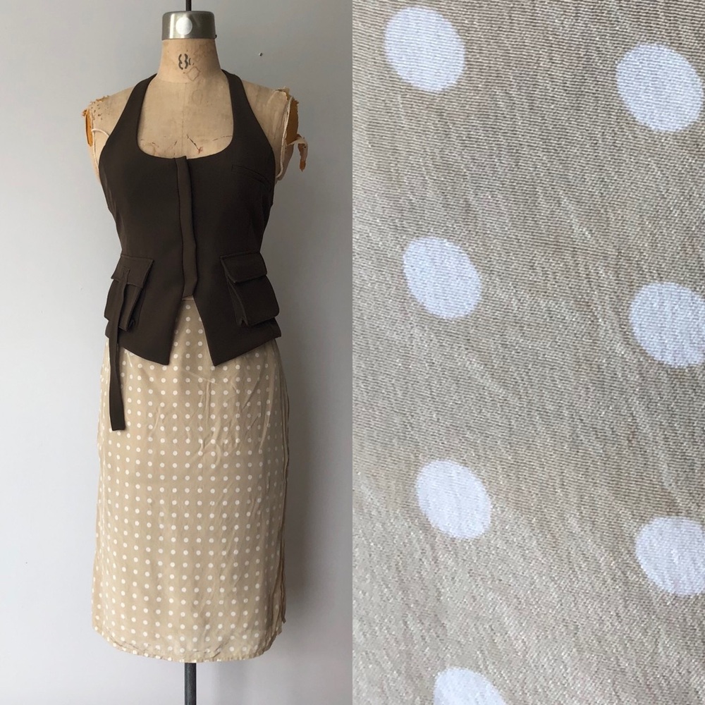 Vintage 90s cream and white polka dot silk skirt small s 6